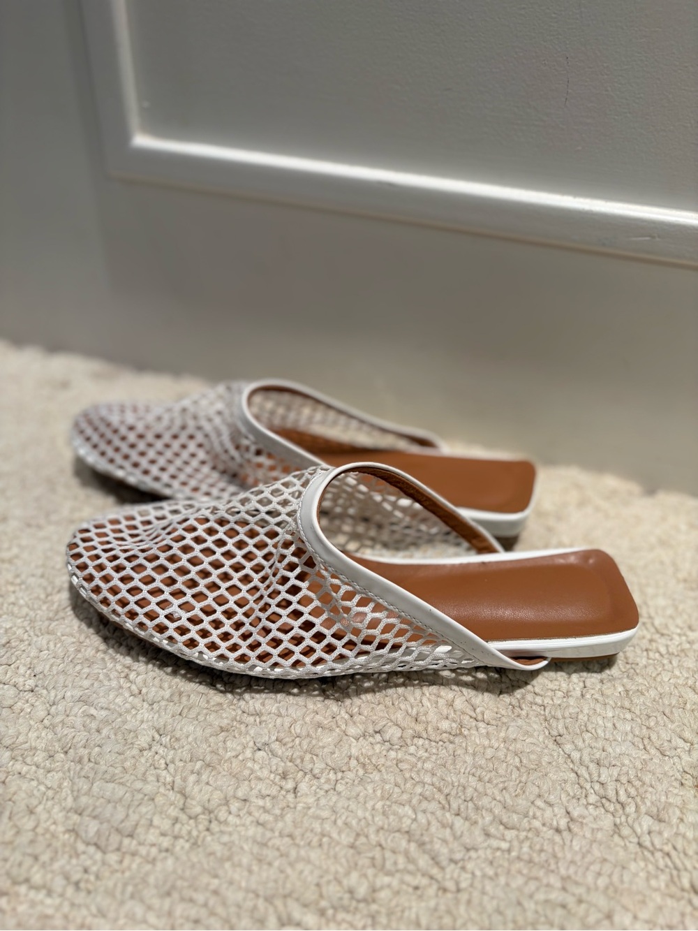 White Mesh Fishnet Flat Mule Shoes Size 6